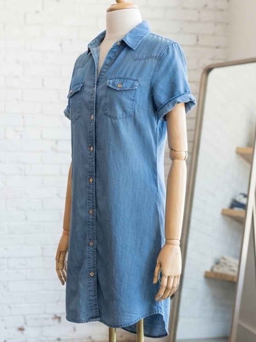 Thread & Supply Denim Chambray Button-Shirt Dress in Blue Size Small